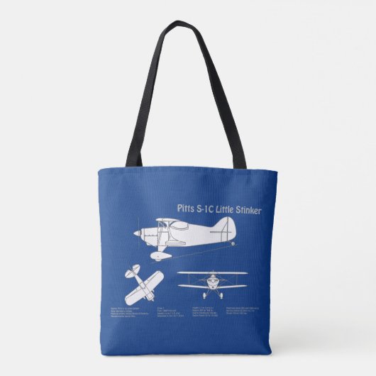 Pitts S-1C – 飛行機の設計図プランABD トートバッグ (裏面)