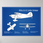 Pitts S-1C – 飛行機の設計図プランABD ポスター (正面)