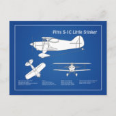 Pitts S-1C – 飛行機の設計図プランABD ポストカード (正面)