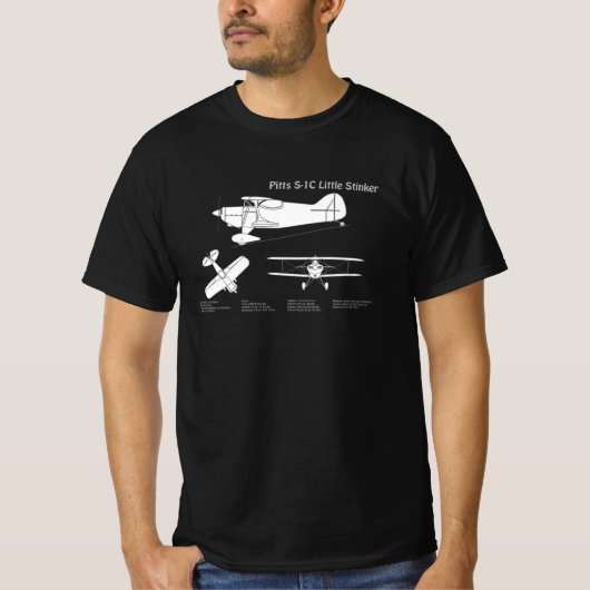 Pitts S-1C – 飛行機の設計図プランABD Tシャツ (正面)