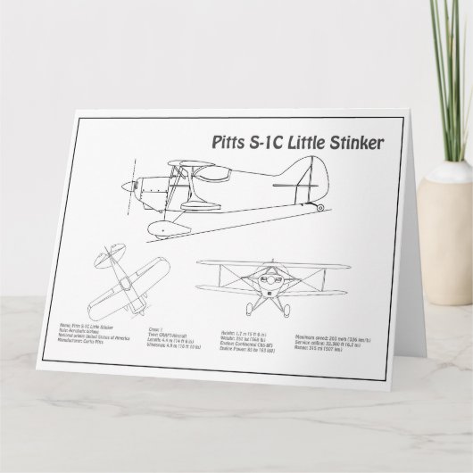 Pitts S-1C – 飛行機の設計図プランBD サンキューカード (正面)