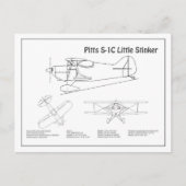 Pitts S-1C – 飛行機の設計図プランBD ポストカード (正面)