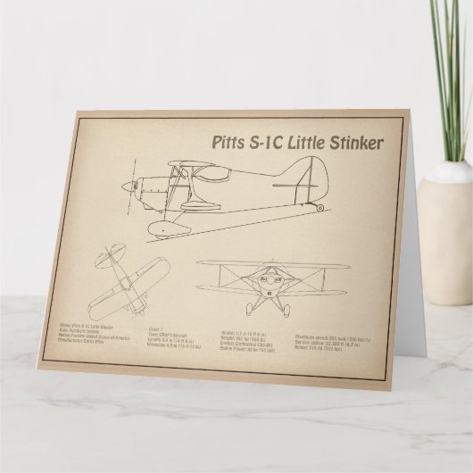Pitts S-1C – 飛行機の設計図プランSD サンキューカード (正面)