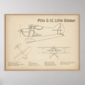 Pitts S-1C – 飛行機の設計図プランSD ポスター (正面)