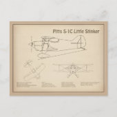 Pitts S-1C – 飛行機の設計図プランSD ポストカード (正面)