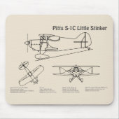 Pitts S-1C – 飛行機の設計図プランSD マウスパッド (正面)