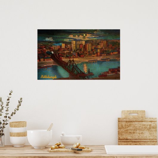 Pittsburgh By Moonlight Poster ポスター (キッチン)