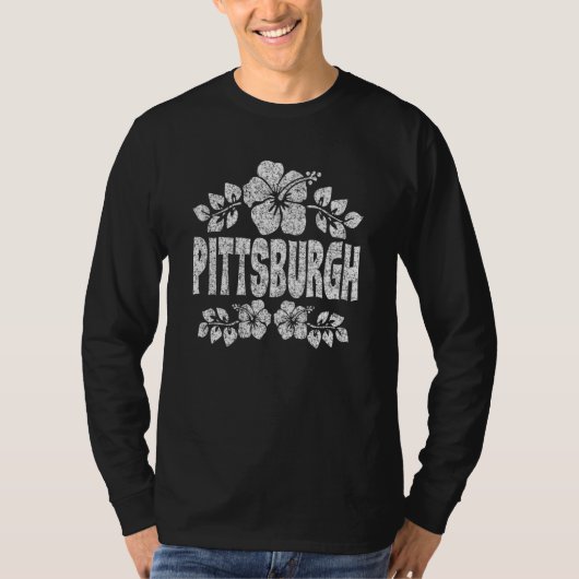 Pittsburgh Flowers Distressed White Print Tシャツ (正面)