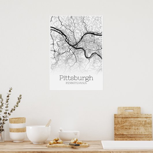 Pittsburgh Map - Pennsylvania - City Map Poster ポスター (キッチン)