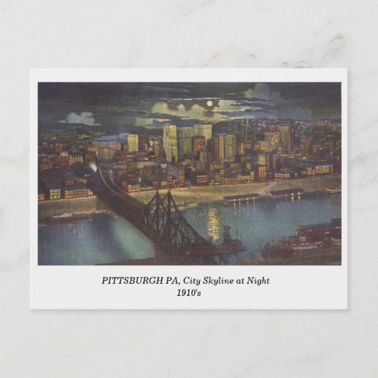 Pittsburgh PA, City Skyline at Night oldはがき ポストカード (正面)