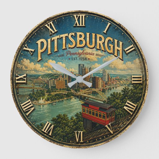 Pittsburgh Pennsylvania ラージ壁時計 (正面)