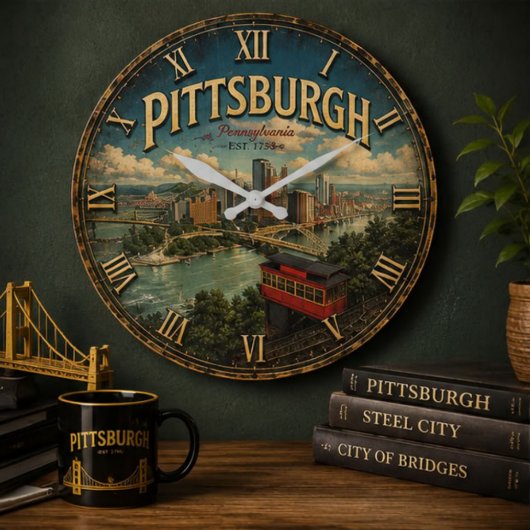 Pittsburgh Pennsylvania ラージ壁時計