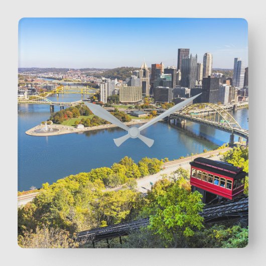 Pittsburgh Pennsylvania Duquesne Incline スクエア壁時計 (正面)