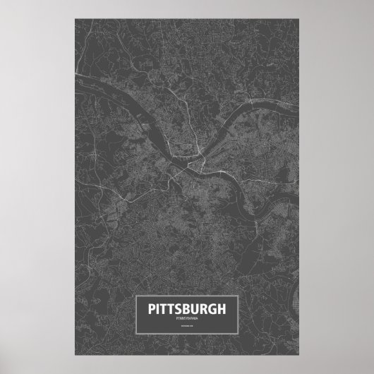 Pittsburgh, Pennsylvania (white on black) ポスター (正面)