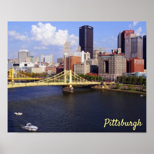 Pittsburgh Skyline Allegheny River Clemente Bridge ポスター (正面)