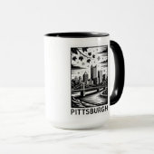 Pittsburgh Skyline Black & White Winter City マグカップ (正面右)