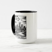 Pittsburgh Skyline Black & White Winter City マグカップ (正面左)