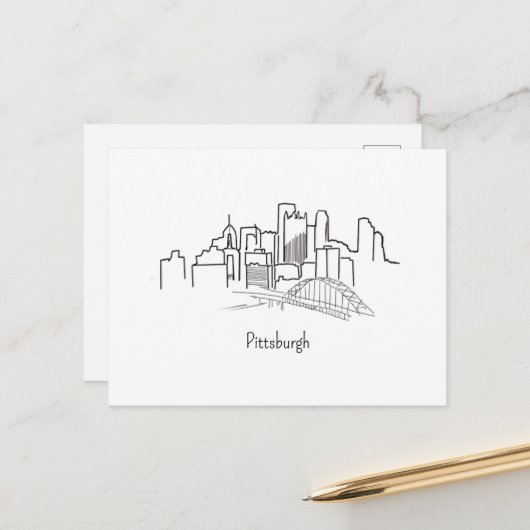 Pittsburgh Skyline Pittsburgh Illustration ポストカード (正面/裏面インサイチュ)
