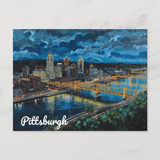Pittsburgh Yellow Bridges City Art ポストカード (正面)