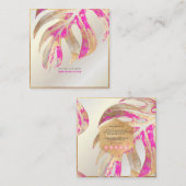 PIX DEZINES MONSTERA、DUOトーフェイクンフォイル、HOT PINK スクエア名刺 (正面/裏面)