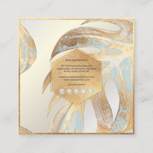 PIX DEZINES MONSTERA, DUOトーンフォフェイクイル スクエア名刺 (裏面)