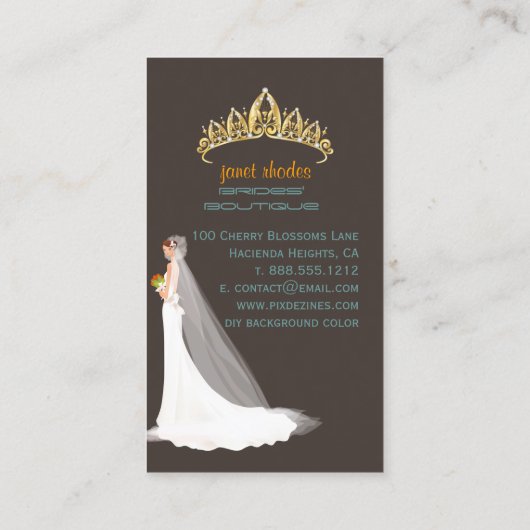 PixDezブライドズブティック/ダークタウプ/ティール（緑がかった色）/オレンジ 名刺 (裏面)