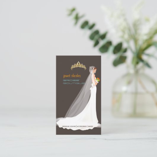 PixDezブライドズブティック/ダークタウプ/ティール(緑がかった色)/オレンジ 名刺 (スタンド正面)