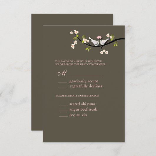 PixDezi rsvp、Doves onさくらんぼ花枝 出欠カード (正面/裏面)