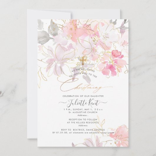 PixDezin 水彩腮紅 Sweetpeas 洗禮 招待状 (正面)