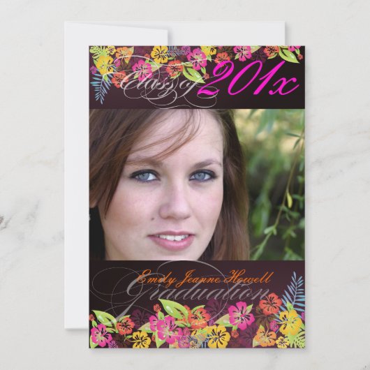 PixDezineのトレンディなトロピカルフラワー2011年卒業式 招待状 (正面)