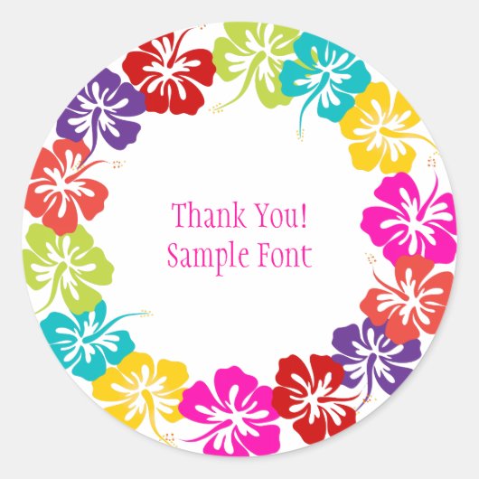 PixDezineハイビスカスレイ/DIY背景色 ラウンドシール (正面)