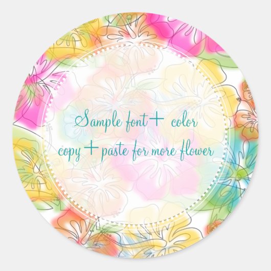 PixDezineハイビスカス/水の色の影響 ラウンドシール (正面)