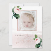 PixDezineバプテスマ+1st B'day水彩赤面バラ 招待状 (正面)