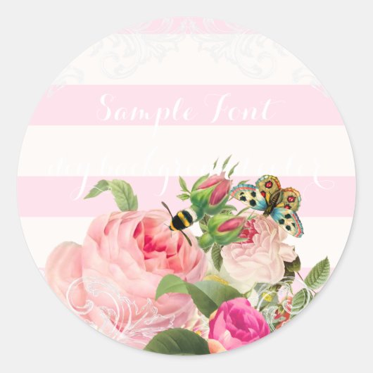 PixDezineヴィンテージバラ/DIY背景色 ラウンドシール (正面)