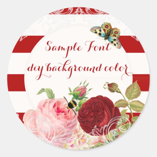 PixDezineヴィンテージバラ/DIY背景色 ラウンドシール (正面)
