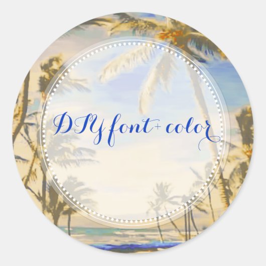 PixDezineヴィンテージビーチシーン ラウンドシール (正面)