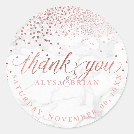 PixDezine大理石/バラフェイク金ゴールド紙吹雪ありがとう ラウンドシール (正面)