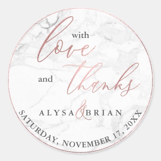 PixDezine大理石/フェイクバラ金ゴールド愛感謝してい+ ラウンドシール (正面)