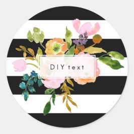 PixDezine水彩フローラ/ストライプ ラウンドシール