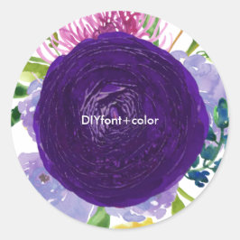 PixDezine水彩フローラ/紫色のランナキュラス ラウンドシール