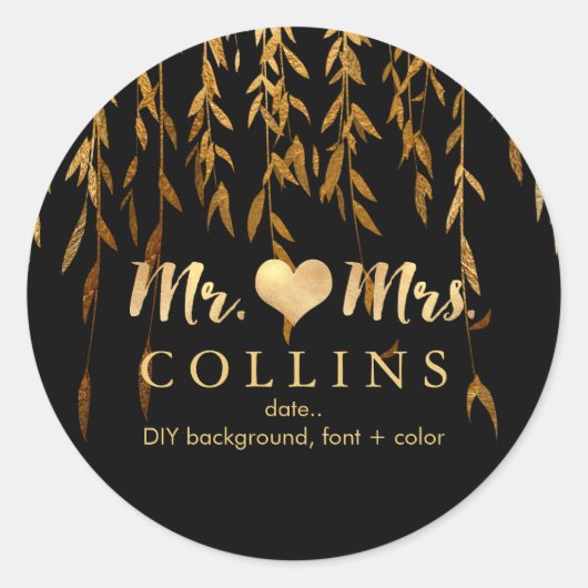 PixDezine ウィローの葉/疑似ゴールド/DIY 背景 ラウンドシール (正面)