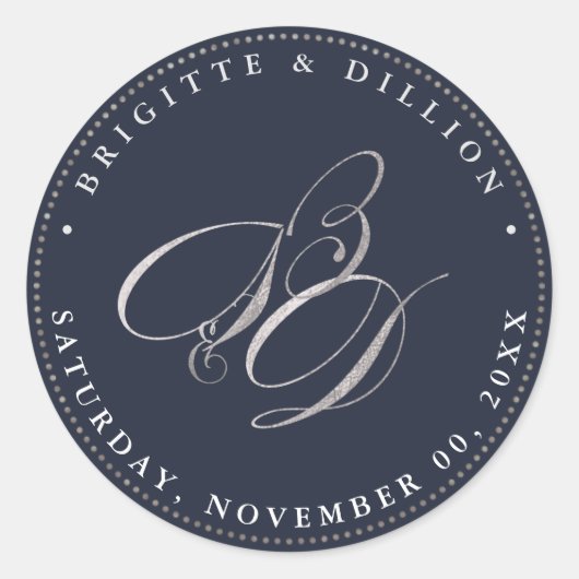 PixDezine フェイク Silver Monogram(A-Z) ラウンドシール (正面)