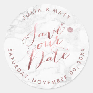 PixDezine マーブル Save the Date/疑似ローズゴールド ラウンドシール