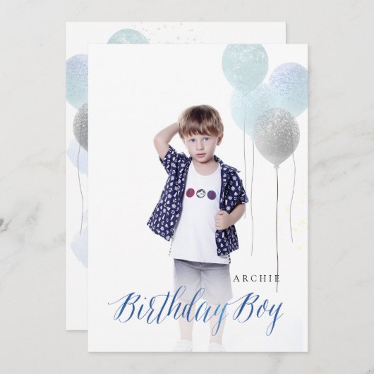 PixDezine ANY AGE、誕生日ボーイバルーン 招待状 (正面/裏面)