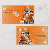 PixDezine damask+燃えたアプリコットケーキ/パティスリー 名刺 (正面/裏面)