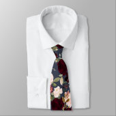 PixDezine H2フラワーズバーガンディ赤面バラネイビー ネクタイ (タイ)