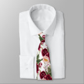 PixDezine H2花バーガンディ赤面牡丹 ネクタイ (タイ)