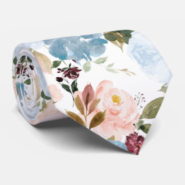 PixDezine H2 Flowers Dusty Blue n Blush Pink ネクタイ