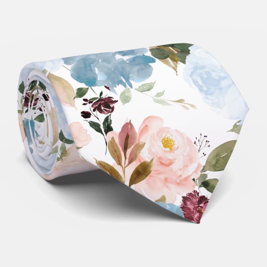 PixDezine H2 Flowers Dusty Blue n Blush Pink ネクタイ (ロール)