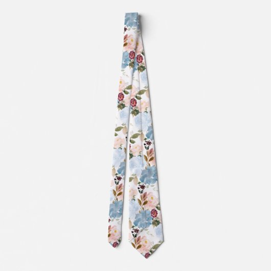 PixDezine H2 Flowers Dusty Blue n Blush Pink ネクタイ (裏面)